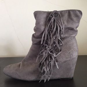 Gray suede wedge boots